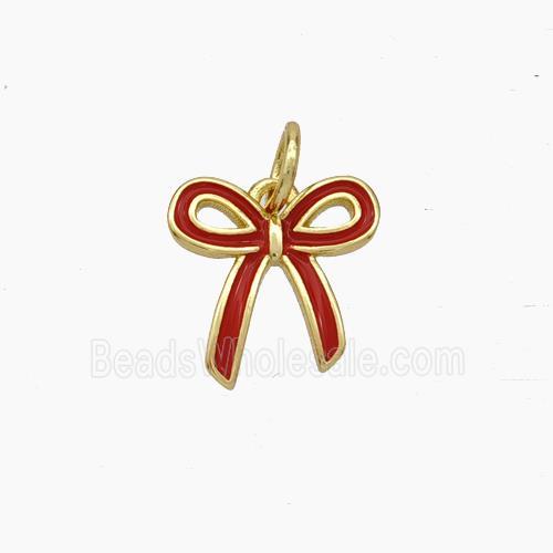 Copper Bowknot Pendant Red Enamel Gold Plated