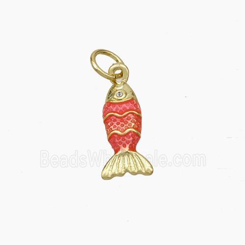 Copper Fish Pendant Red Painted Gold Plated