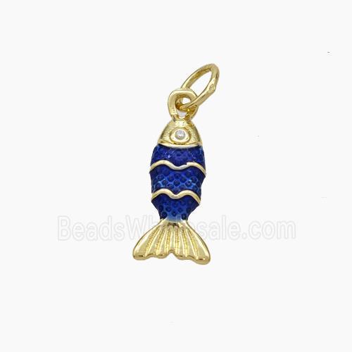 Copper Fish Pendant Blue Painted Gold Plated