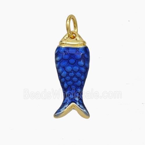Copper Fish Pendant Blue Painted Gold Plated