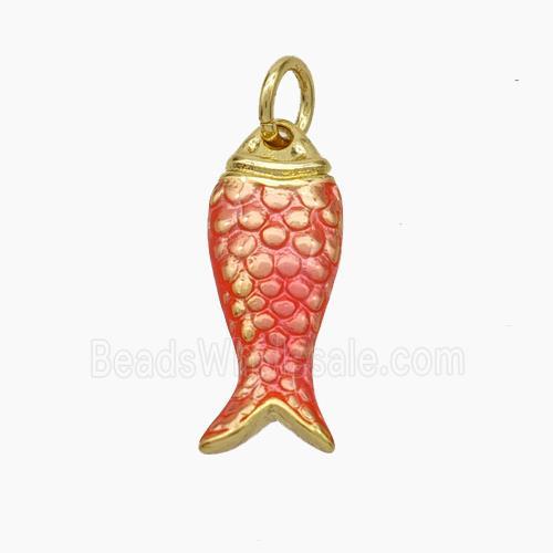 Copper Fish Pendant Red Painted Gold Plated