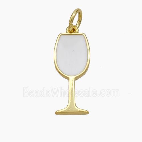 Wine Cup Charms Copper Pendant White Enamel Gold Plated