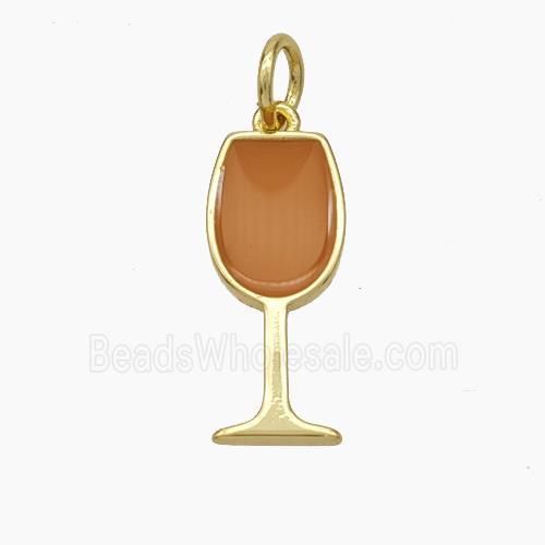 Wine Cup Charms Copper Pendant Brown Enamel Gold Plated