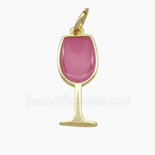 Wine Cup Charms Copper Pendant Pink Enamel Gold Plated