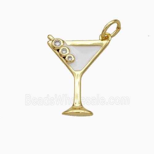 Martini Drink Glass Cup Charms Copper Pendant White Enamel Gold Plated