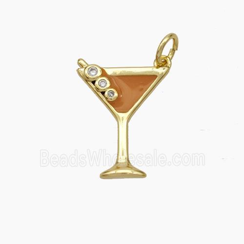 Ice Cream Bottle Drink Cup Charms Copper Pendant Brown Enamel Gold Plated