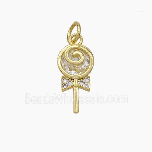 Lollipop Candy Charms Copper Pendant Pave Zirconia Gold Plated