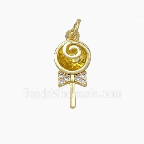 Lollipop Candy Charms Copper Pendant Pave Zirconia Gold Plated
