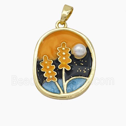 Copper Flower Pendant Painted Gold Plated
