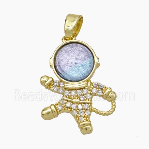 Copper Astronaut Pave Zirconia Acrylic Gold Plated