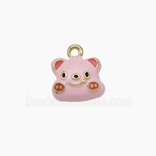 Copper Pig Charms Pendant Pink Enamel Gold Plated