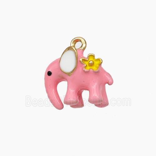 Copper Elephant Pendant Pink Enamel Gold Plated