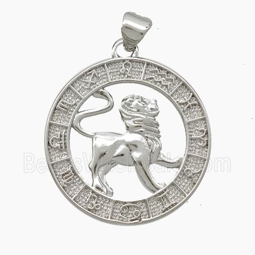 Copper Leo Pendant Zodiac Circle Platinum Plated