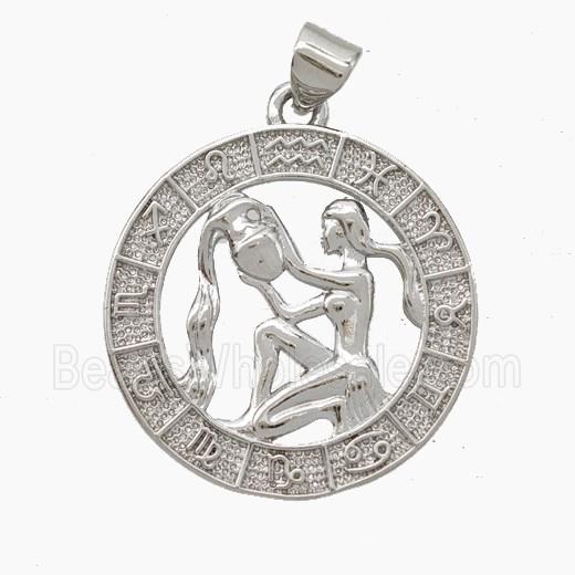 Copper Aquarius Pendant Zodiac Circle Platinum Plated