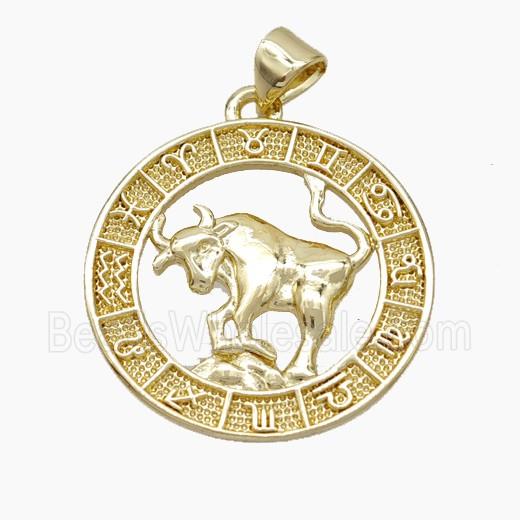 Copper Taurus Pendant Zodiac Circle Gold Plated