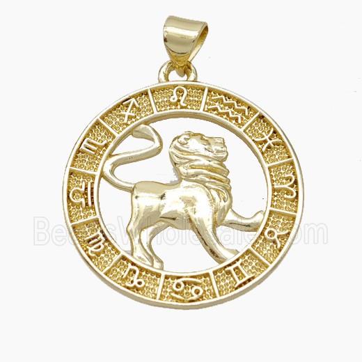 Copper Leo Pendant Zodiac Circle Gold Plated