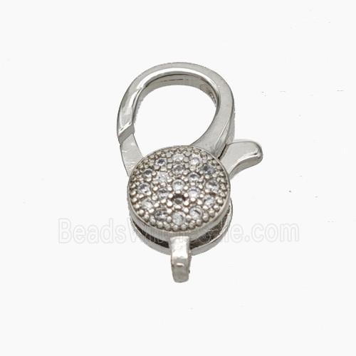 Copper Lobster Clasp Micropave Zirconia Platinum Plated