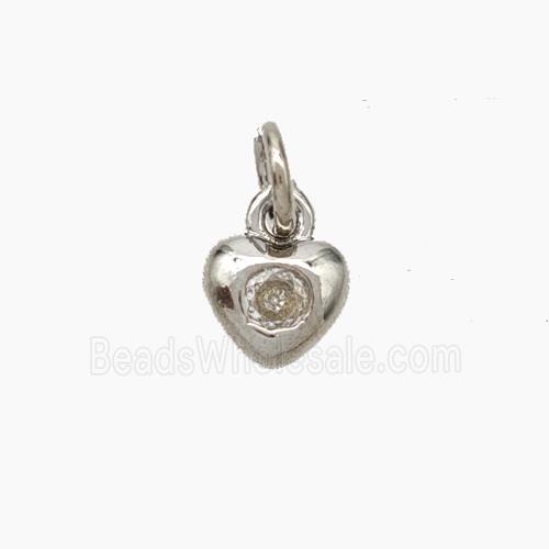 Copper Heart Pendant Pave Zirconia Platinum Plated