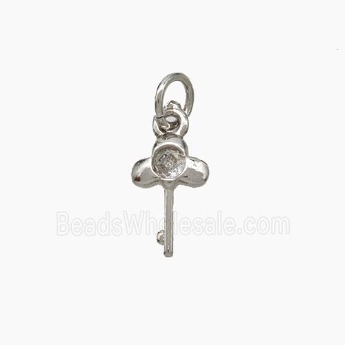 Copper Key Pendant Pave Zirconia Platinum Plated