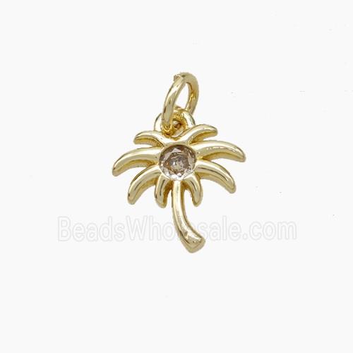 Coconut Palm Charms Copper Tree Pendant Pave Zirconia Gold Plated