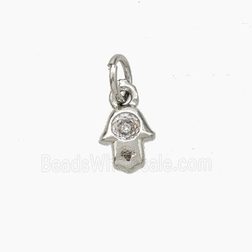 Copper Hamsahand Pendant Pave Zirconia Platinum Plated