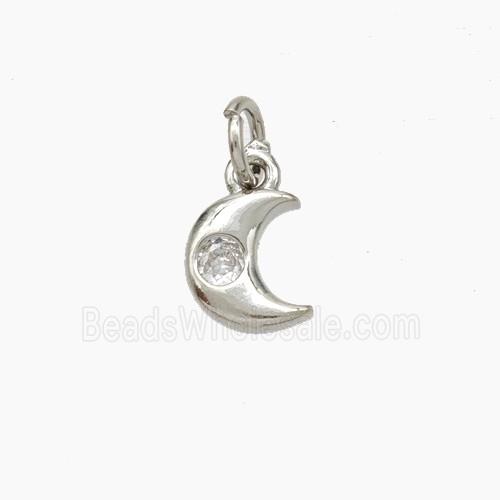 Copper Moon Pendant Pave Zirconia Platinum Plated