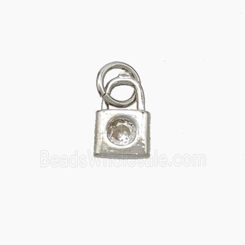 Copper Lock Pendant Pave Zirconia Platinum Plated
