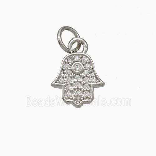 Copper Hamsahand Pendant Micropave Zirconia Platinum Plated