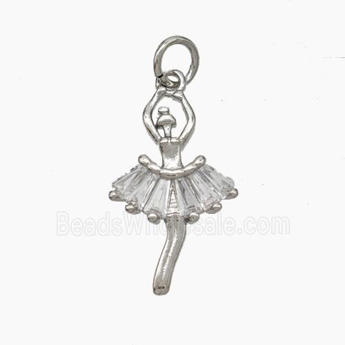 Copper Dancer Girls Pendant Pave Zirconia Platinum Plated