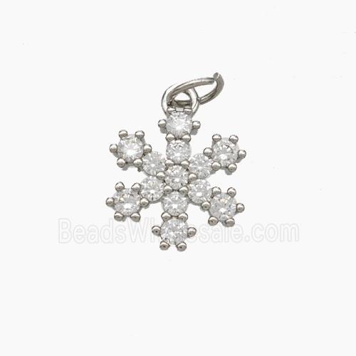 Copper Snowflake Pendant Pave Zirconia Platinum Plated