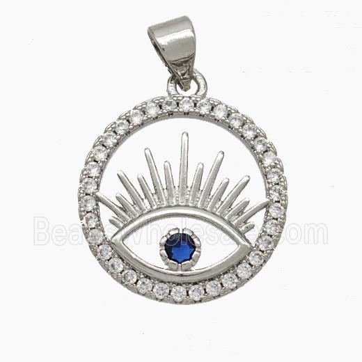 Copper Eye Pendant Pave Zirconia Circle Platinum Plated