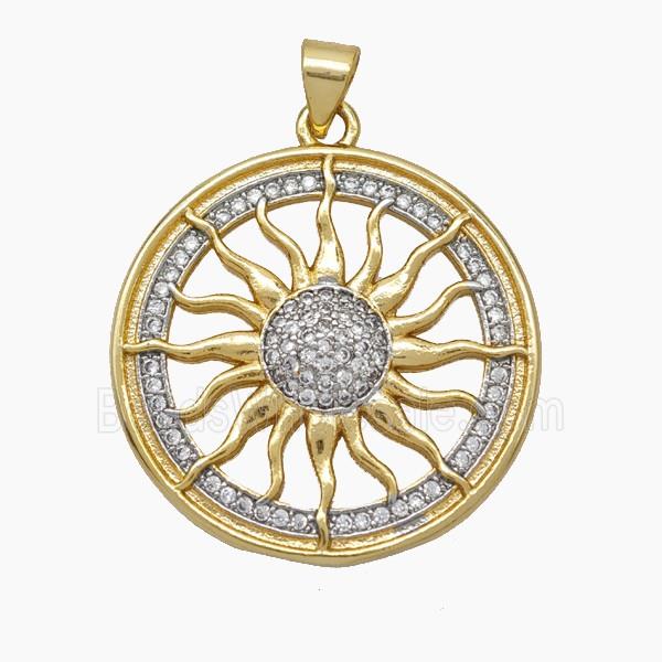 Copper Sun Charms Pendant Pave Zirconia Gold Plated