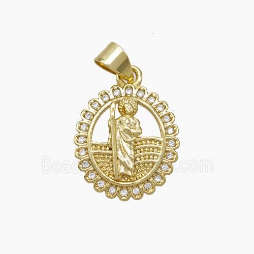 Copper Jesus Pendant Pave Zirconia Gold Plated
