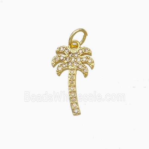 Coconut Palm Charms Copper Tree Pendant Pave Zirconia Gold Plated