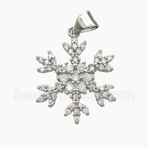 Copper Snowflake Pendant Pave Zirconia Platinum Plated