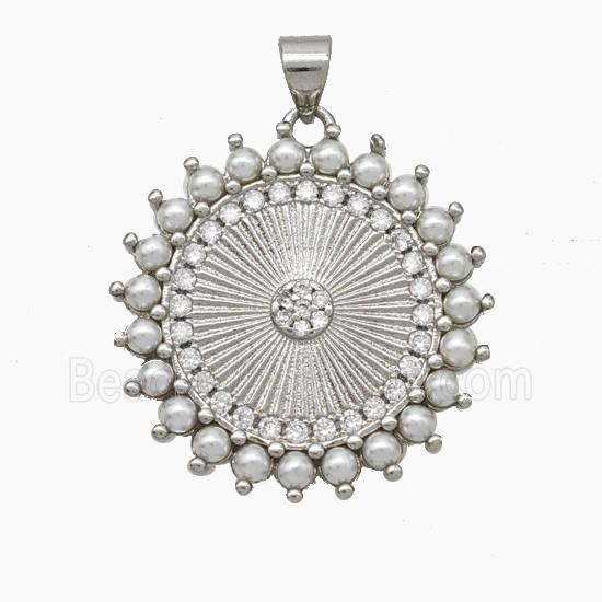 Copper Sun Pendant Pave Zirconia Pearlized Resin Platinum Plated