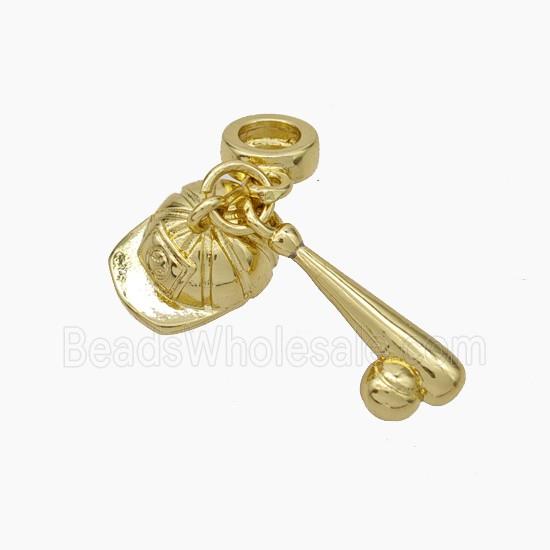 Baseball Caps And Bat Charms Copper Sport Pendant Gold Plated