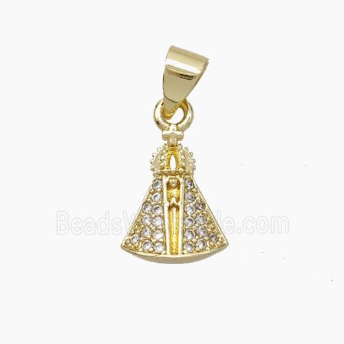 Catholic Crown Charms Copper Virgin Mary Pendant Pave Zirconia Gold Plated