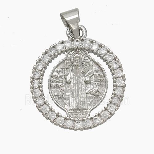 Jesus Charms Copper Pendant Pave Zirconia Platinum Plated