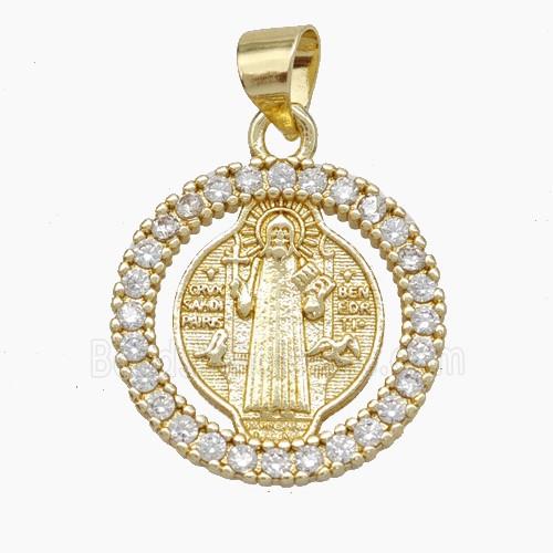 Jesus Charms Copper Pendant Pave Zirconia Gold Plated