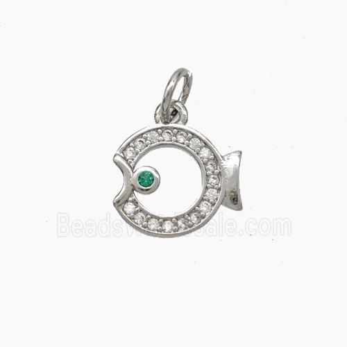 Copper Fish Pendnat Pave Zirconia Platinum Plated