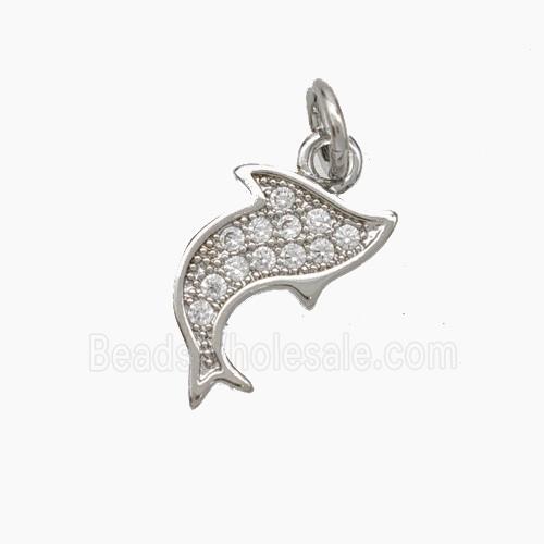 Copper Dolphin Pendant Pave Zirconia Platinum Plated