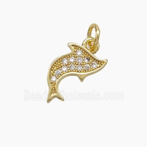 Copper Dolphin Pendant Pave Zirconia Gold Plated
