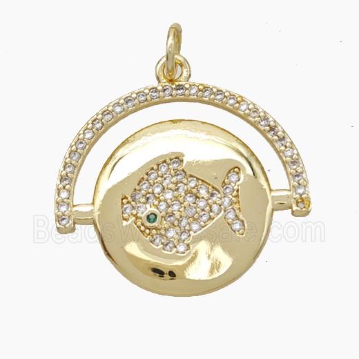 Copper Fish Pendant Pave Zirconia Gold Plated