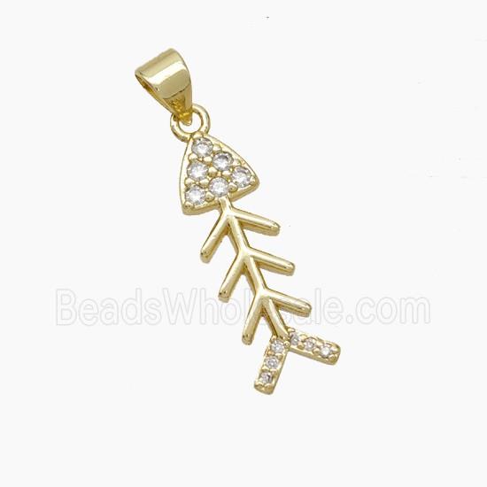 Copper Fishbone Pendant Pave Zirconia Gold Plated