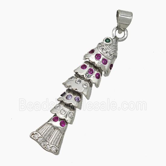 Copper Fishbone Pendant Pave Zirconia Platinum Plated