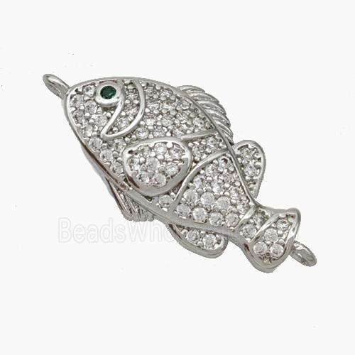 Copper Fish Connector Pave Zirconia Platinum Plated