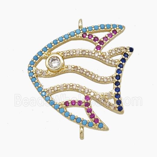 Copper Fish Connector Pave Zirconia Gold Plated