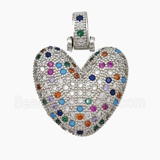 Copper Heart Pendant Pave Zirconia Platinum Plated