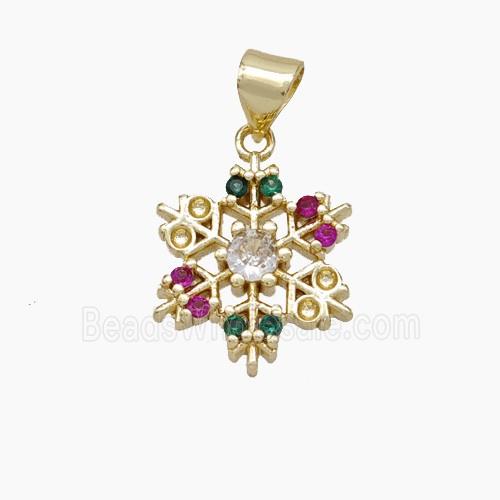Christmas Snowflake Copper Pendant Pave Zirconia Gold Plated